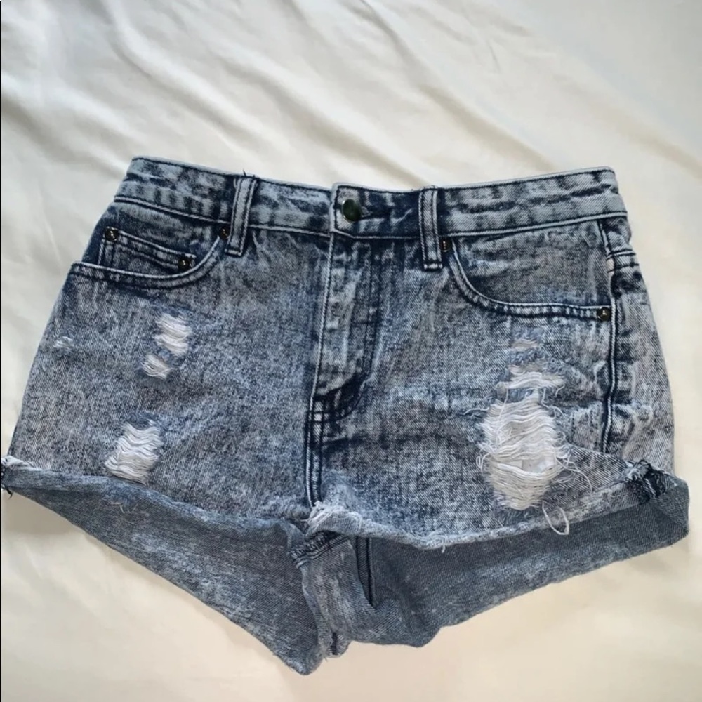 Acid denim shorts